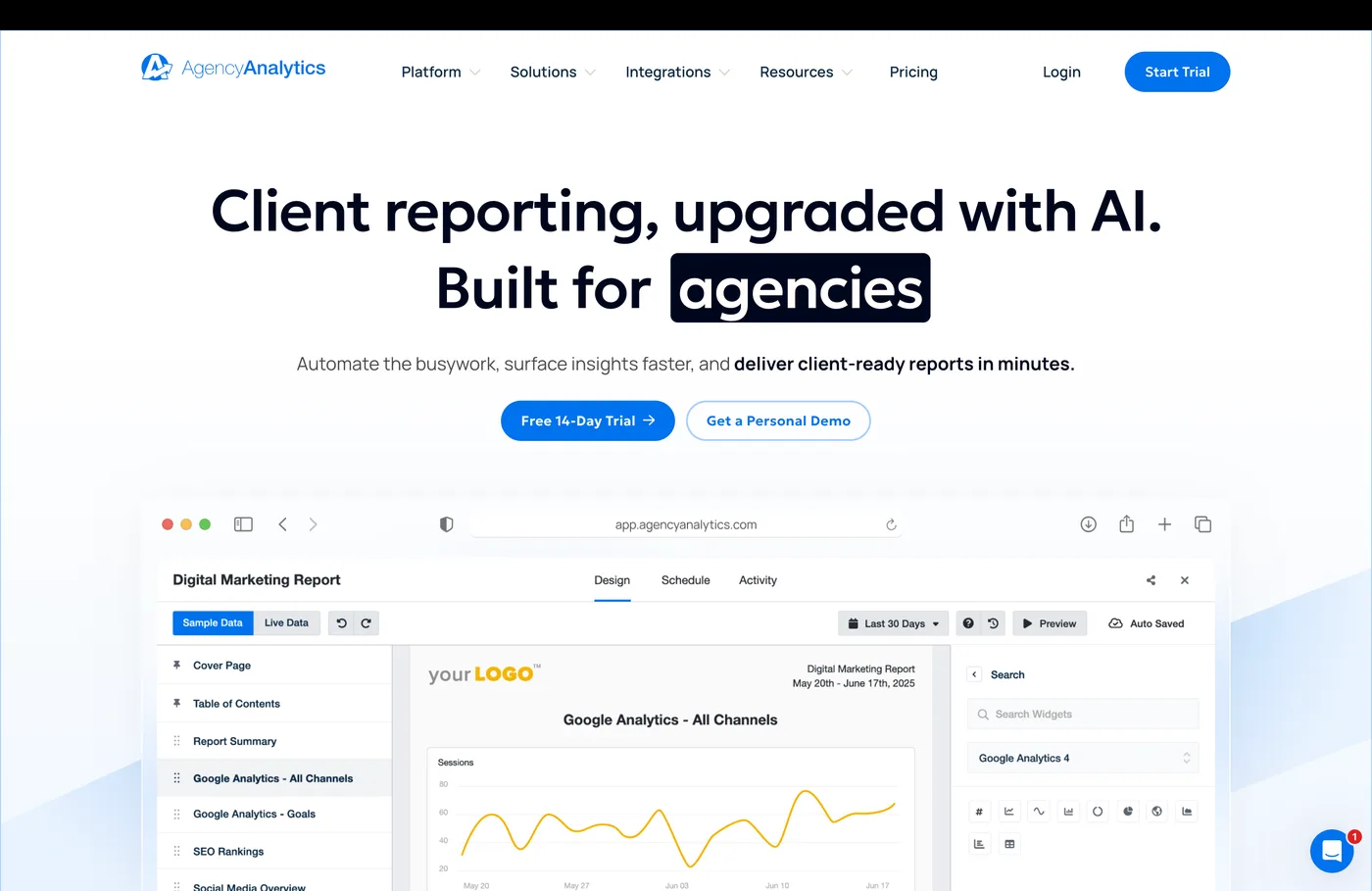 AgencyAnalytics multi-client agency dashboard