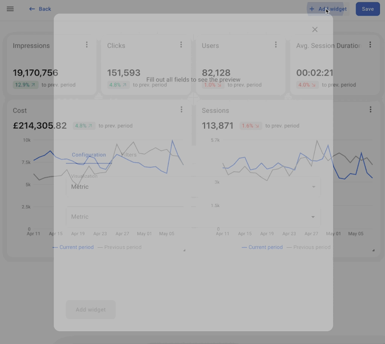 Animated demo of applying widget filters in SegmentStream dashboards