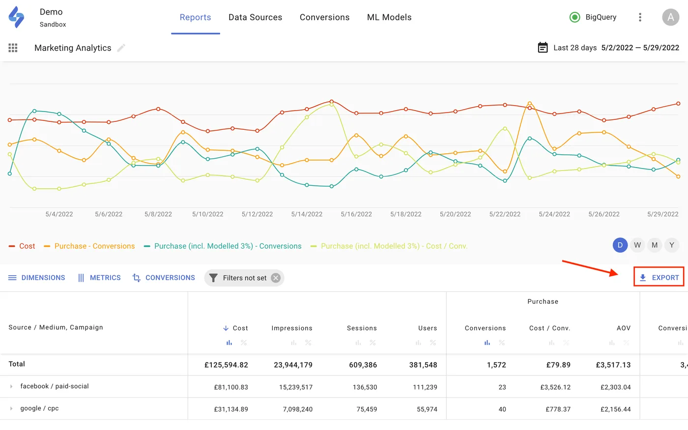 CSV export option in SegmentStream Reports