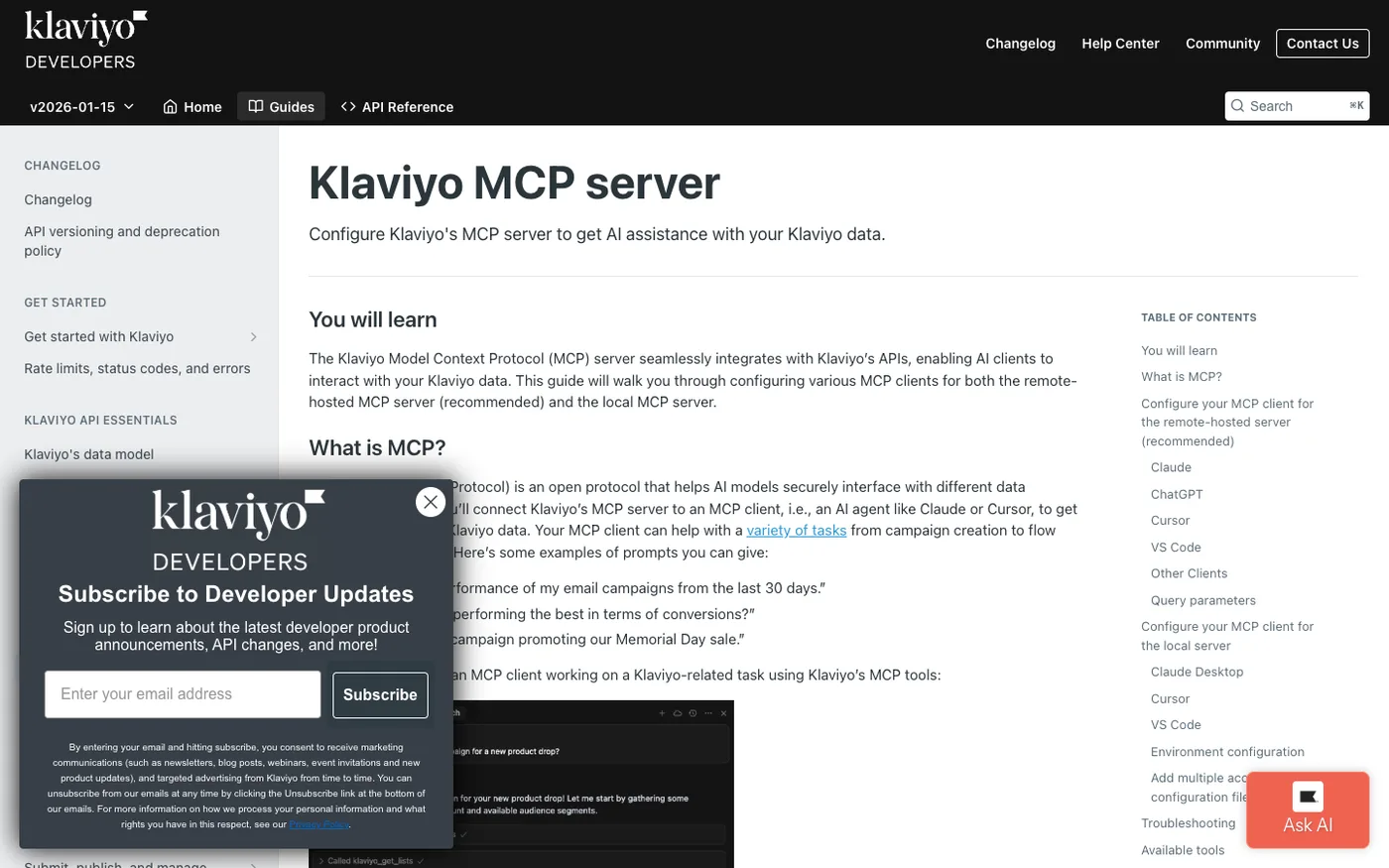Klaviyo MCP server documentation