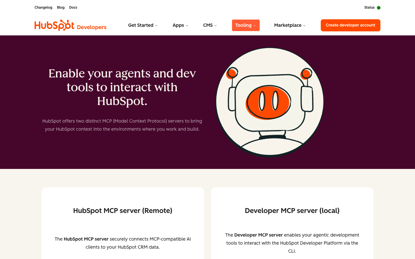 HubSpot MCP server page