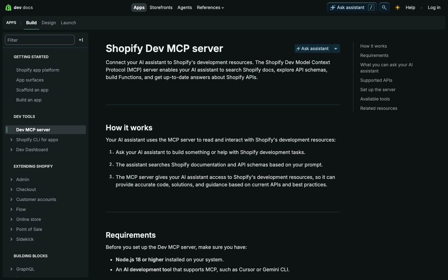 Shopify Dev MCP server documentation