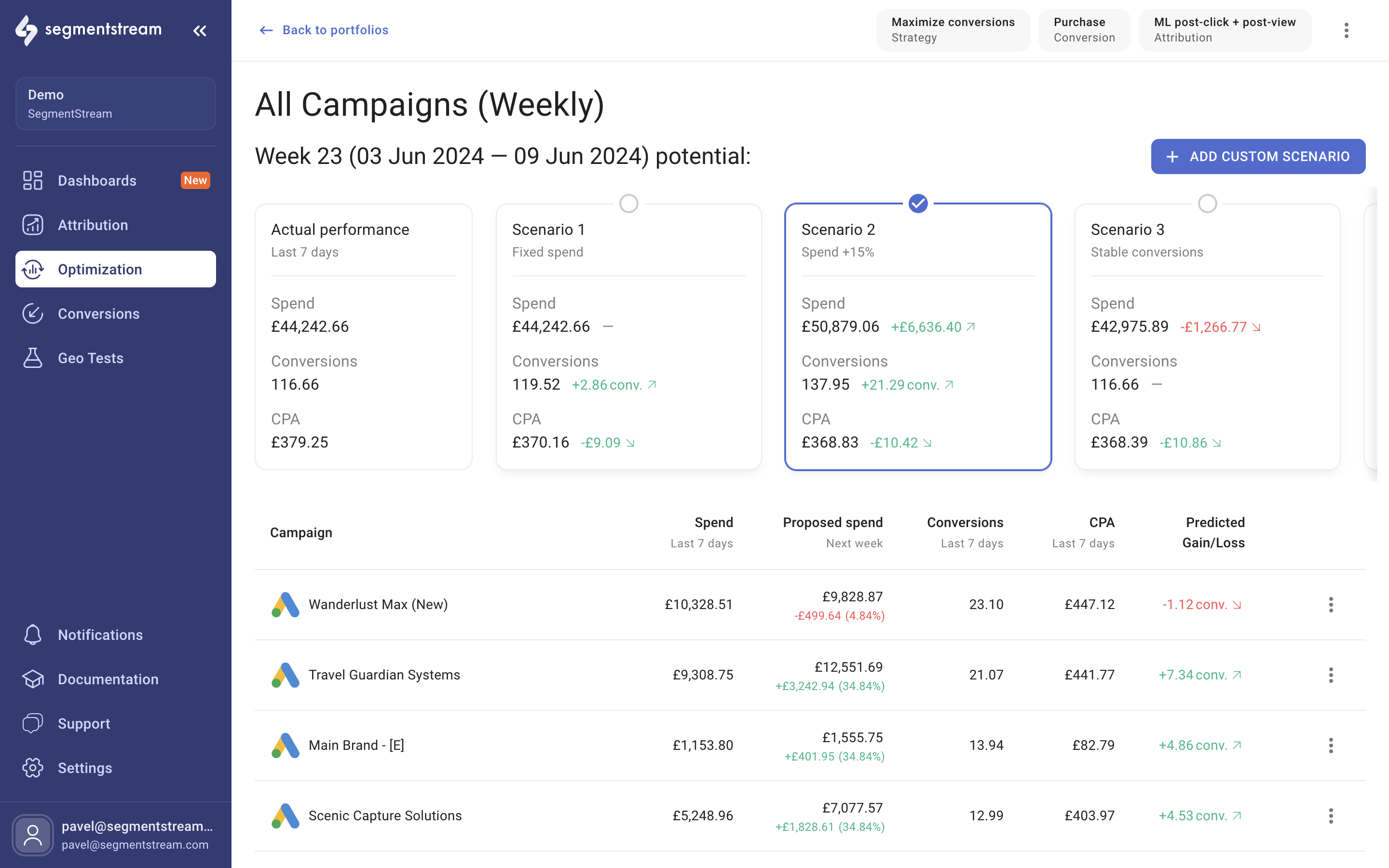 Budget allocation tool SegmentStream