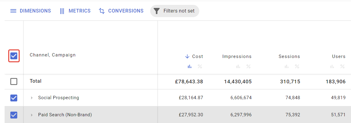 How to enable raw comparison on the chart