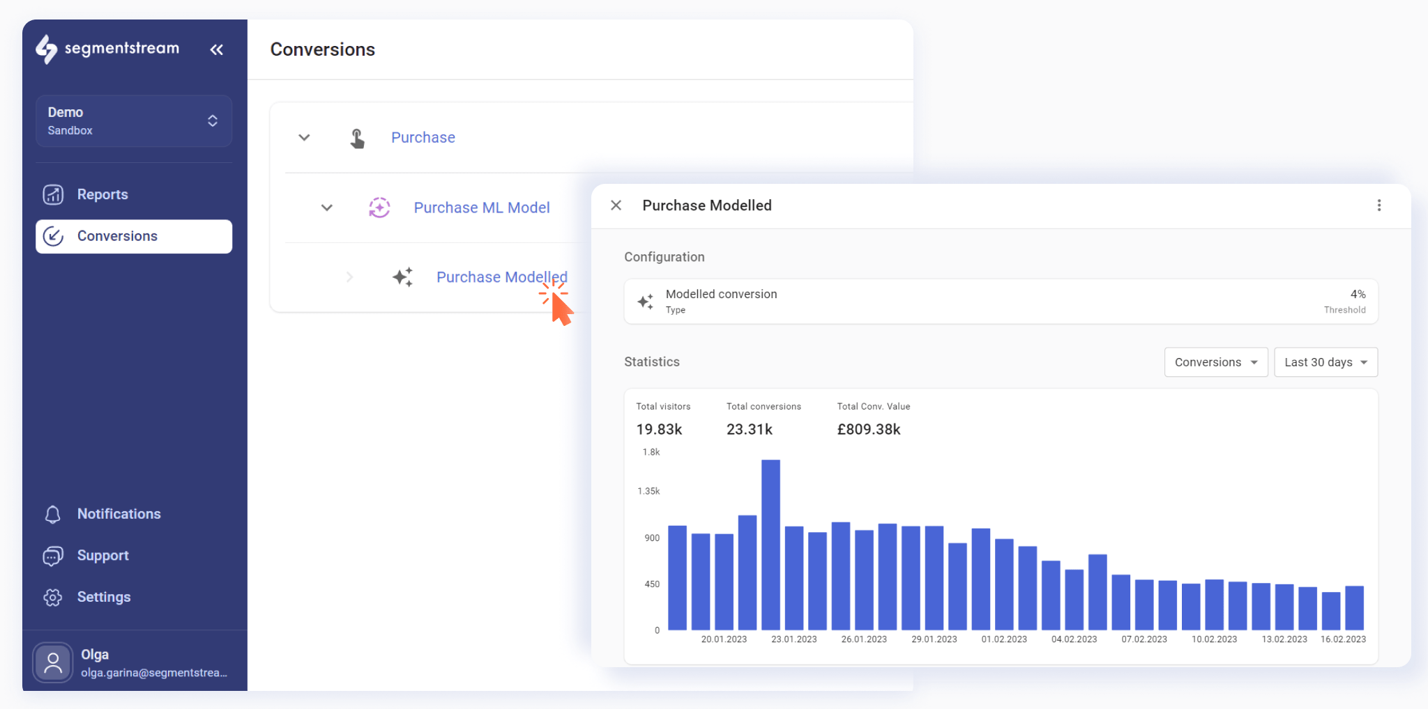 SegmentStream Product updates January 2023 - Incremental conversions feature